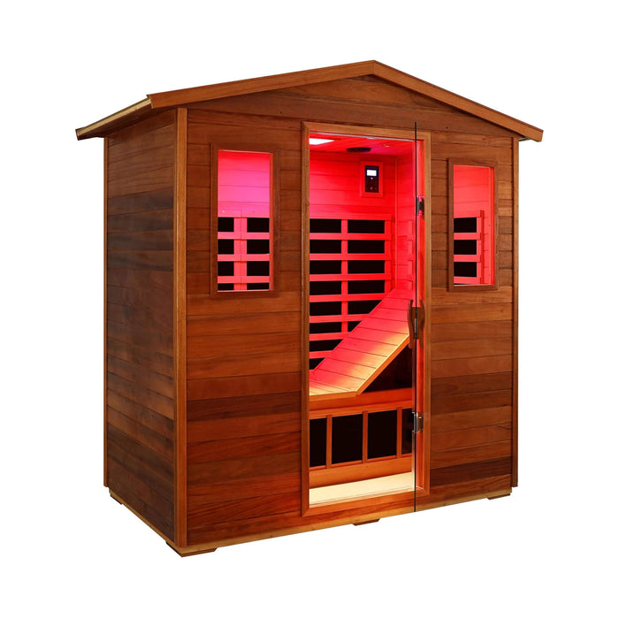 Luxury 3-Person Outdoor Mahogany Full Spectrum Ultra-Low EMF FAR Infrared Sauna With Chromotherapy And Bluetooth Speakers (SAK83460)