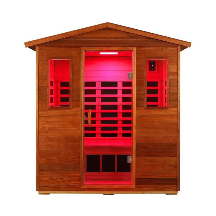 Luxury 3-Person Outdoor Mahogany Full Spectrum Ultra-Low EMF FAR Infrared Sauna With Chromotherapy And Bluetooth Speakers (SAK83460)