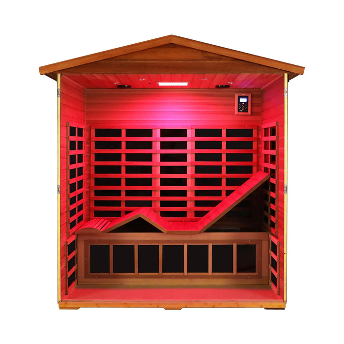 Luxury 3-Person Outdoor Mahogany Full Spectrum Ultra-Low EMF FAR Infrared Sauna With Chromotherapy And Bluetooth Speakers (SAK83460)